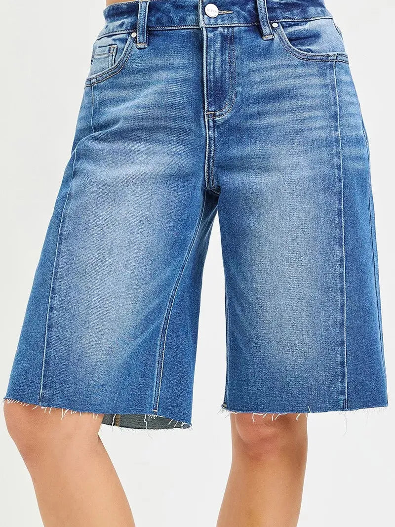 Risen Downtown Slouch Raw Hem Slouchy Seamed Jorts-Women's Shorts-Shop Z & Joxa