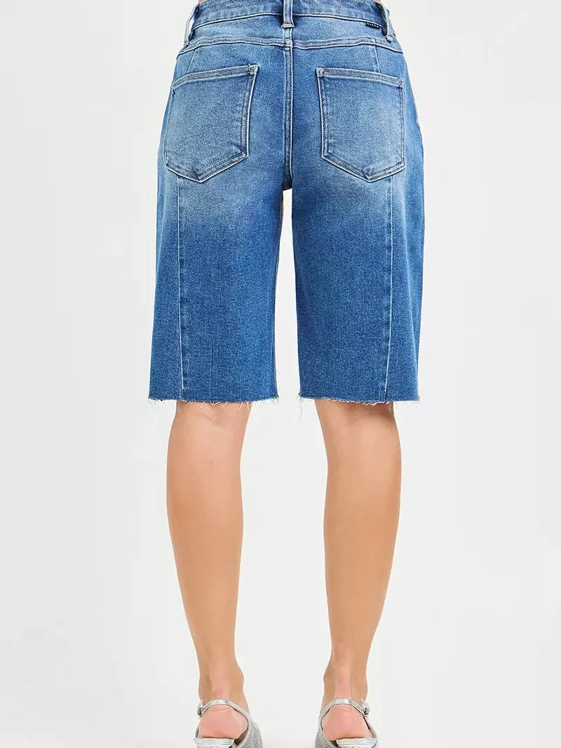 Risen Downtown Slouch Raw Hem Slouchy Seamed Jorts-Women's Shorts-Shop Z & Joxa