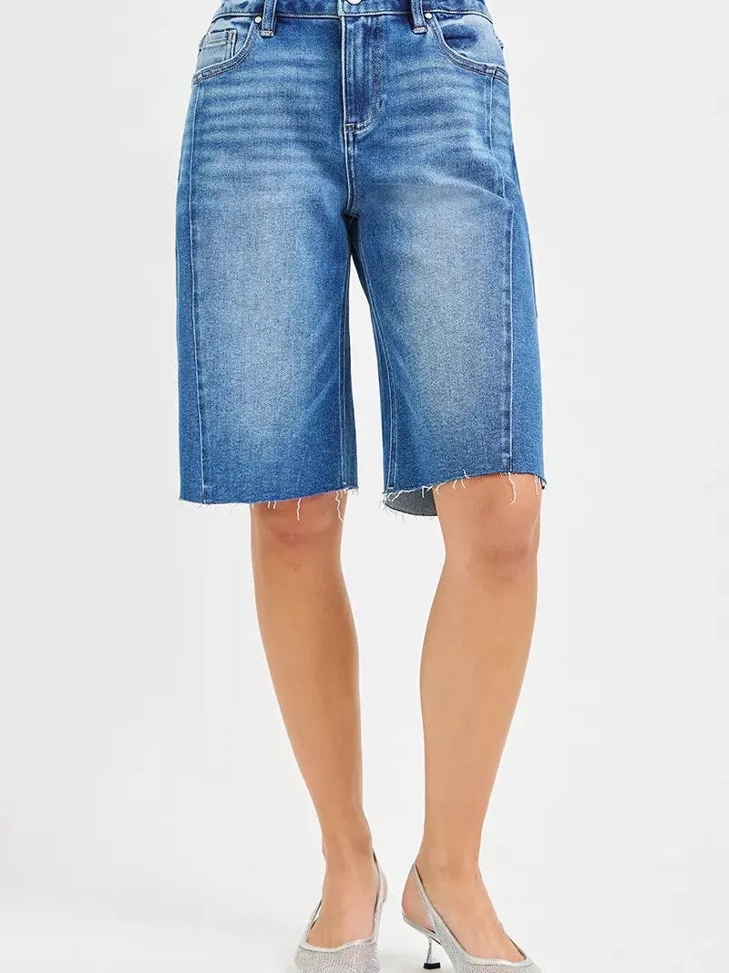Risen Downtown Slouch Raw Hem Slouchy Seamed Jorts-Women's Shorts-Shop Z & Joxa