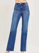 Risen Downtown Straight High Rise Patch Pocket Seamed Jeans-Women's Jeans-Shop Z & Joxa