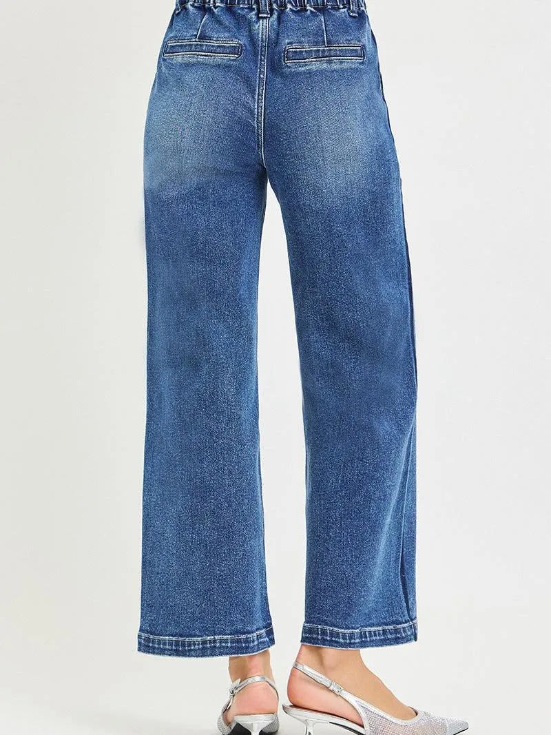 Risen Drawn to Denim Elastic High Rise Wide Cropped Jeans-Women's Jeans-Shop Z & Joxa