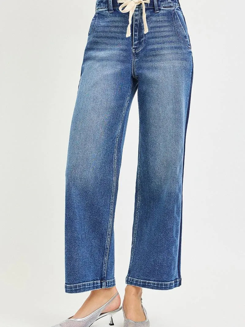 Risen Drawn to Denim Elastic High Rise Wide Cropped Jeans-Women's Jeans-Shop Z & Joxa