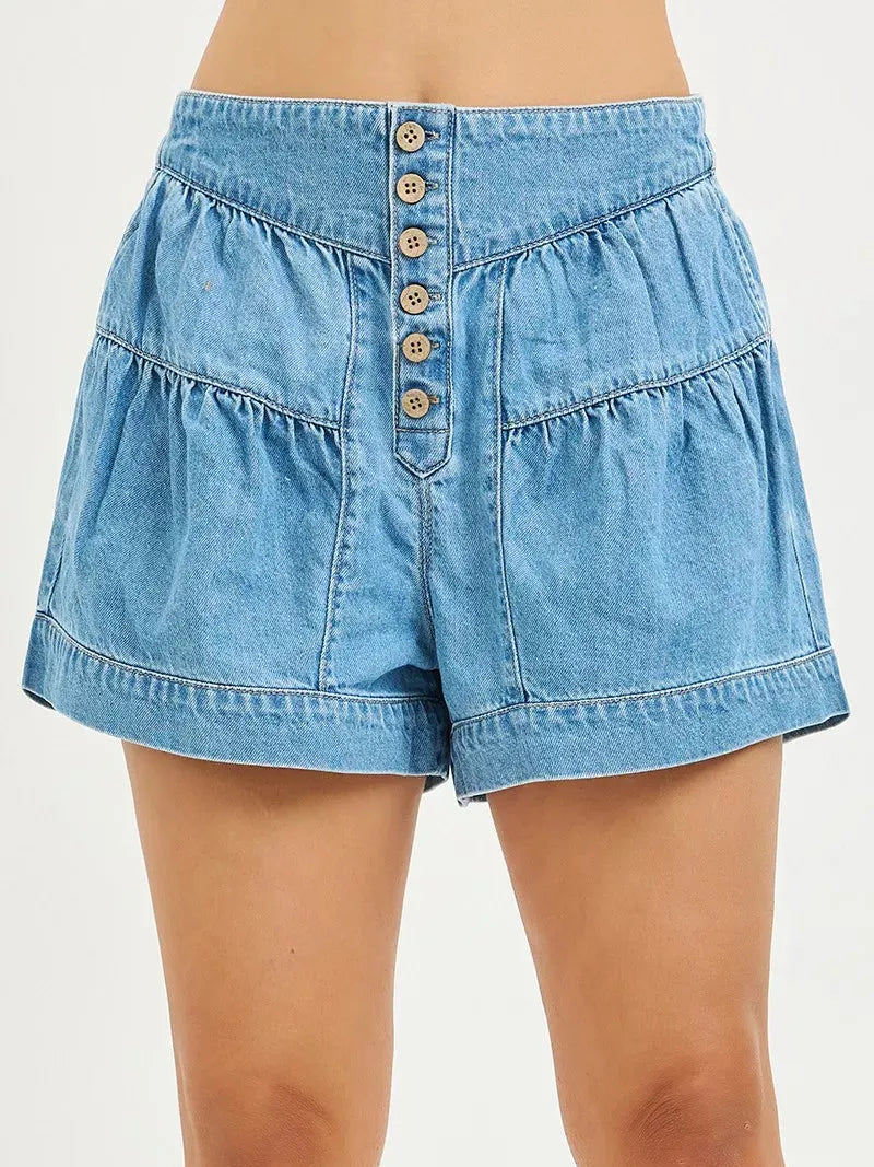 Risen Easy Breeze Elastic Band Slouchy Shorts With Shirred Detail-Women's Shorts-Shop Z & Joxa