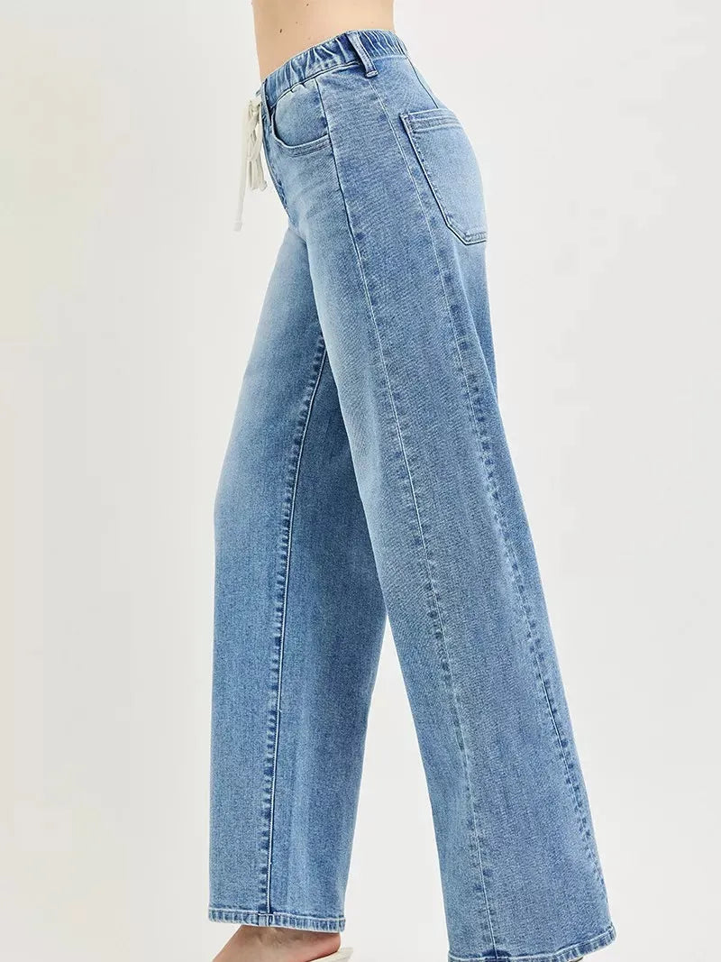 Risen Easy Street Relaxed Fit Drawstring Waist Jeans-Women's Jeans-Shop Z & Joxa