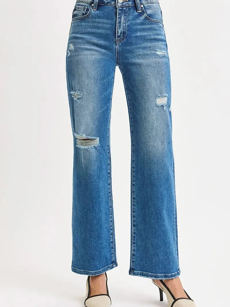 Risen Edge & Ease High-Rise Ankle Straight Distressed Jeans-Women's Jeans-Shop Z & Joxa