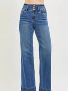 Risen Elevated Ease High Rise Wide Leg Wide Band Detail Jeans-Women's Jeans-Shop Z & Joxa
