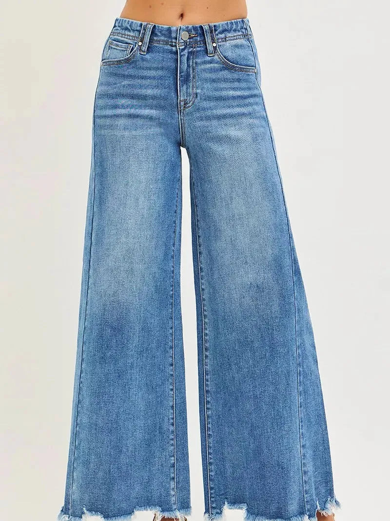Risen Elevation High Rise Wide Leg Ankle Jeans Medium Wash-Women's Jeans-Shop Z & Joxa