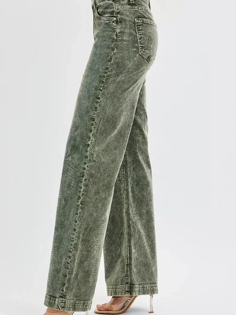 Risen Evergreen Charm High Rise Wide Leg Corduroy Jeans-Women's Jeans-Shop Z & Joxa