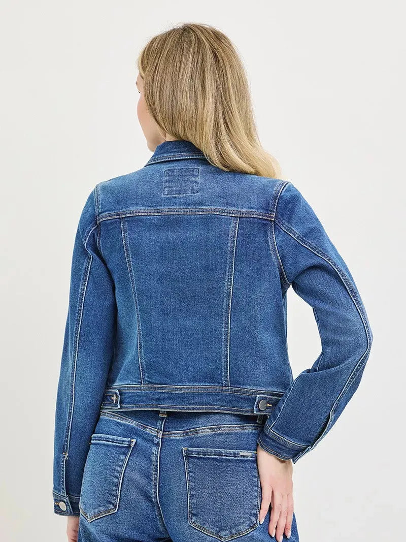 Risen Everyday Icon Basic Fitted Button Down Denim Jacket-Coats & Jackets-Shop Z & Joxa