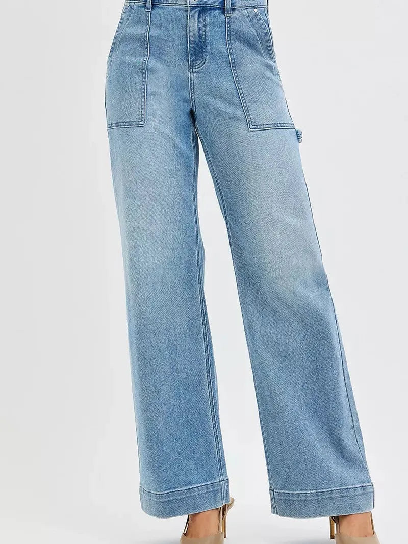 Risen Everyday Style High Rise Straight Leg Front Pocket Jeans-Women's Jeans-Shop Z & Joxa