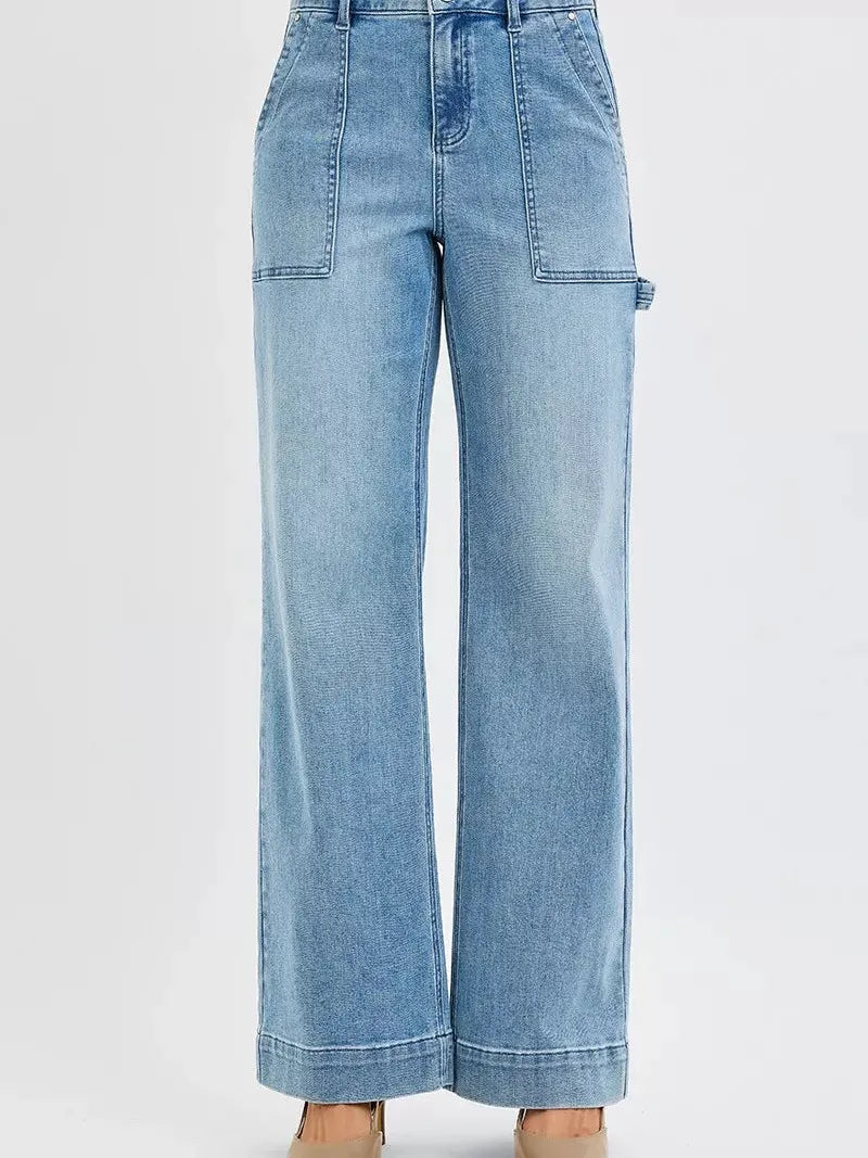 Risen Everyday Style High Rise Straight Leg Front Pocket Jeans-Women's Jeans-Shop Z & Joxa