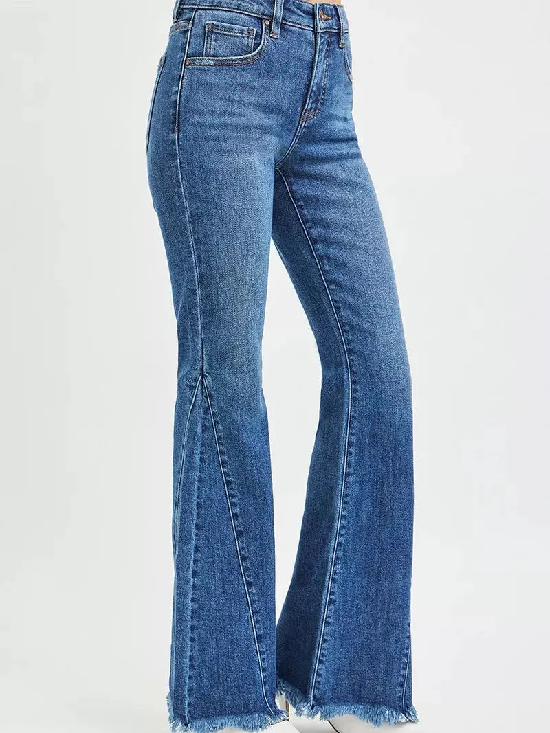 Risen Flare Forward Mid Rise Jeans with Flare Seam Detail-Women's Jeans-Shop Z & Joxa