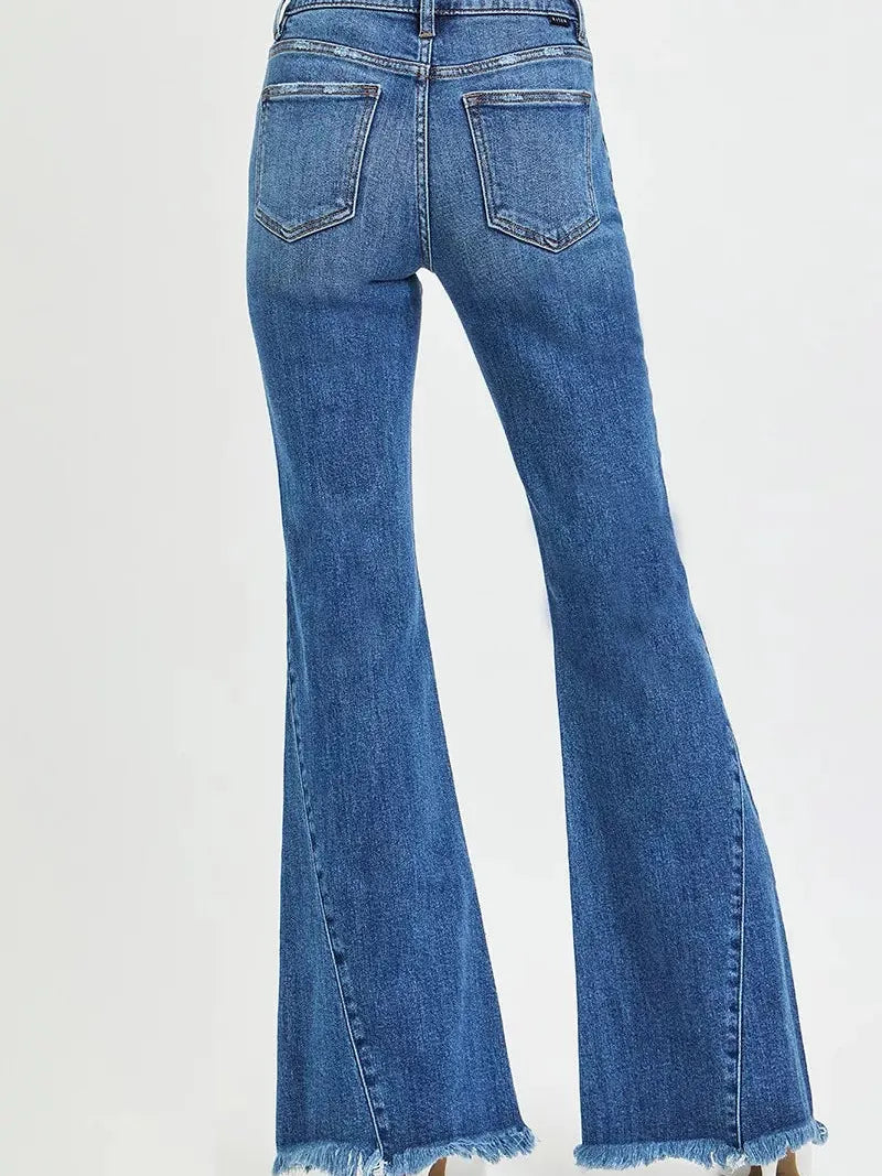 Risen Flare Forward Mid Rise Jeans with Flare Seam Detail-Women's Jeans-Shop Z & Joxa