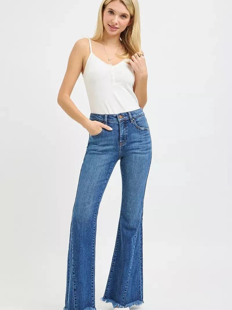 Risen Flare Forward Mid Rise Jeans with Flare Seam Detail-Women's Jeans-Shop Z & Joxa