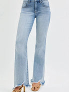 Risen Flirt and Flare Fray Hem Tummy Control Mid Rise Flare Jeans-Women's Jeans-Shop Z & Joxa
