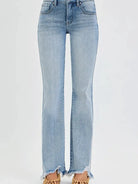 Risen Flirt and Flare Fray Hem Tummy Control Mid Rise Flare Jeans-Women's Jeans-Shop Z & Joxa