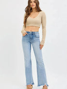 Risen Flirt and Flare Fray Hem Tummy Control Mid Rise Flare Jeans-Women's Jeans-Shop Z & Joxa