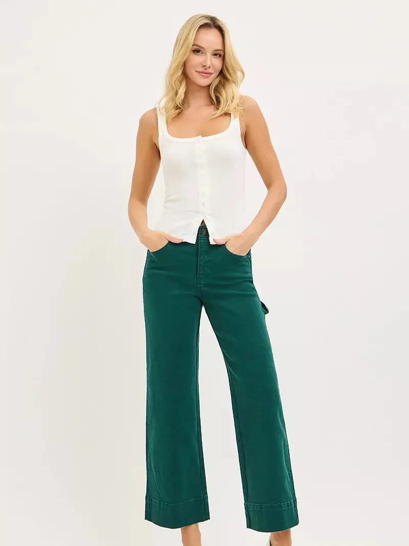 Risen Forest Contour Tummy Control High Rise Wide Crop Jeans-Women's Jeans-Shop Z & Joxa