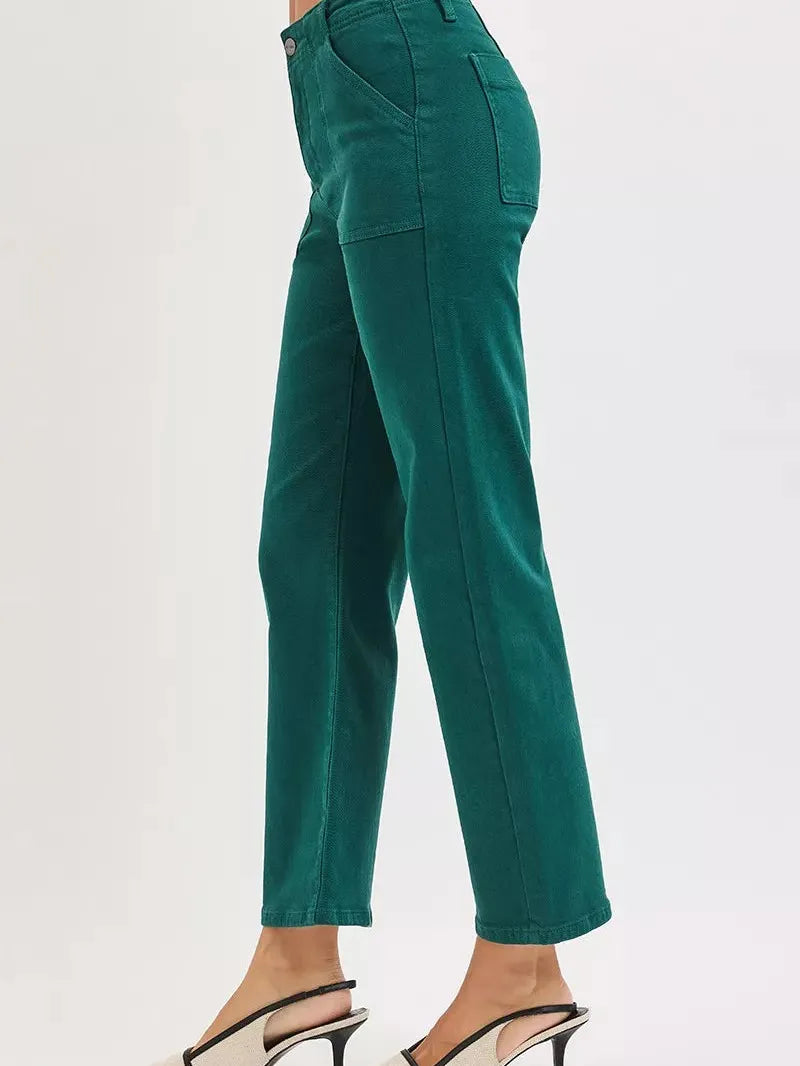 Risen Forest Kiss High Rise Ankle Flare Patch Pocket Jeans-Women's Jeans-Shop Z & Joxa