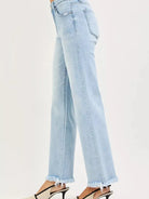 Risen Fray Away Tummy Control Mid Rise Ankle Raw Hem Jeans-Jeans-Shop Z & Joxa