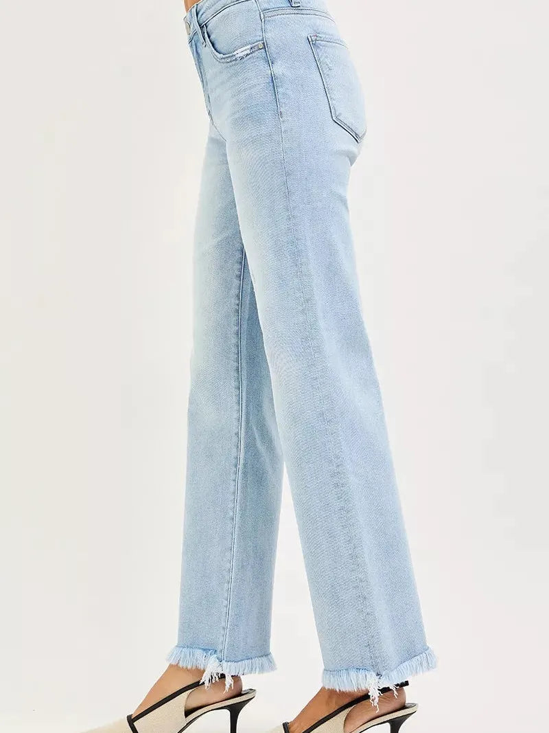 Risen Fray Away Tummy Control Mid Rise Ankle Raw Hem Jeans-Jeans-Shop Z & Joxa