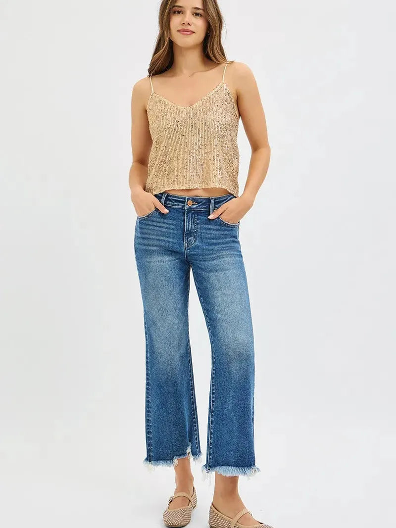 Risen Fray Day High-Waisted Wide Leg Crop Jeans-Women's Jeans-Shop Z & Joxa