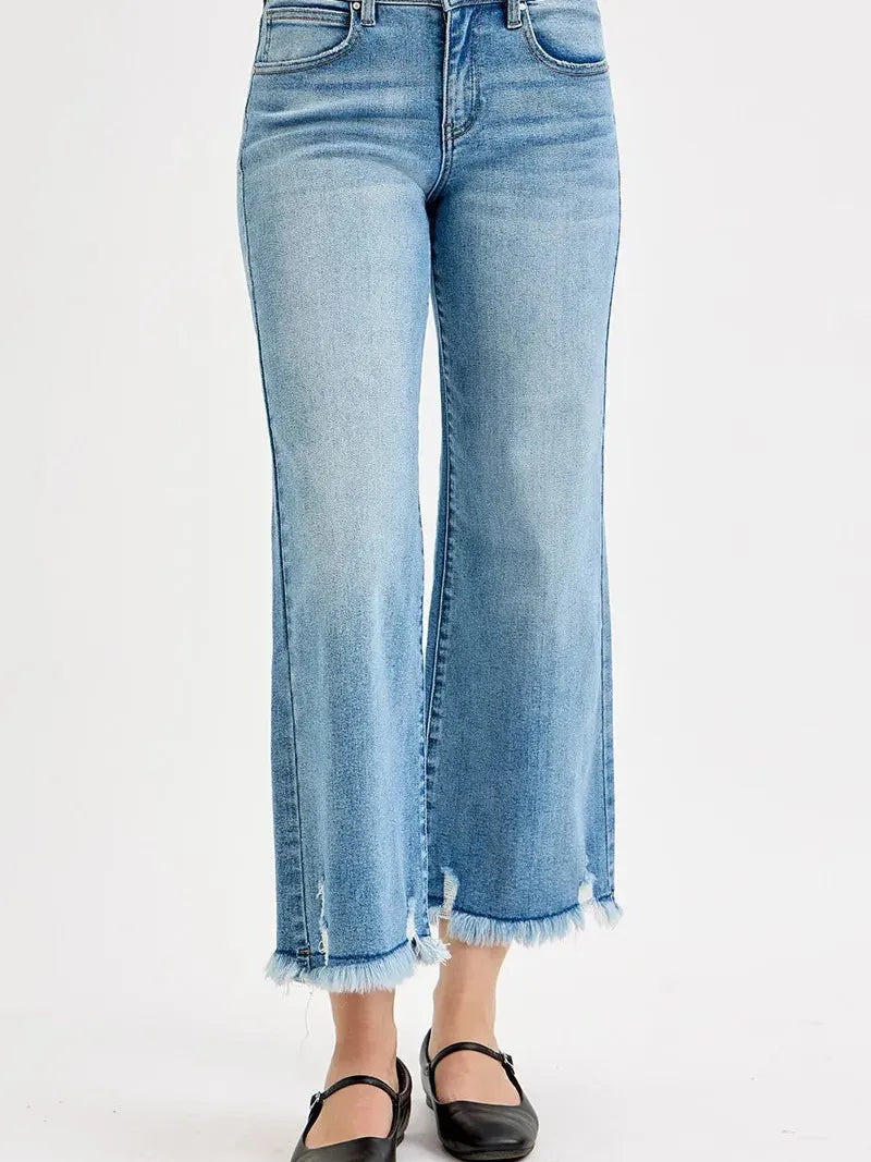 Risen Fray Play Wide Leg Cropped Jeans-Women's Jeans-Shop Z & Joxa