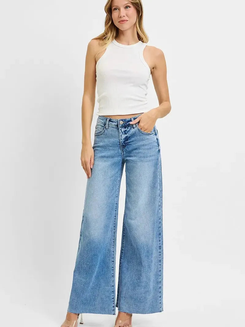 Risen FreeFlow High Waisted Wide Leg Jeans in Light Stone-Women's Jeans-Shop Z & Joxa