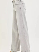 Risen Gray District Mid Rise Slouchy Baggy Jeans with Contrast Stitching-Women's Jeans-Shop Z & Joxa