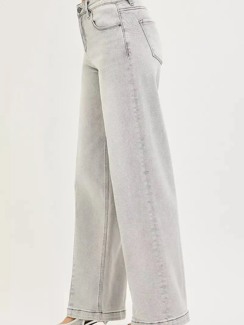 Risen Gray District Mid Rise Slouchy Baggy Jeans with Contrast Stitching-Women's Jeans-Shop Z & Joxa