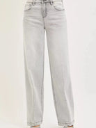 Risen Gray District Mid Rise Slouchy Baggy Jeans with Contrast Stitching-Women's Jeans-Shop Z & Joxa