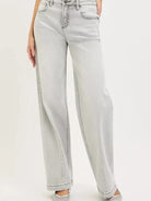 Risen Gray District Mid Rise Slouchy Baggy Jeans with Contrast Stitching-Women's Jeans-Shop Z & Joxa