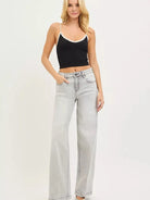 Risen Gray District Mid Rise Slouchy Baggy Jeans with Contrast Stitching-Women's Jeans-Shop Z & Joxa