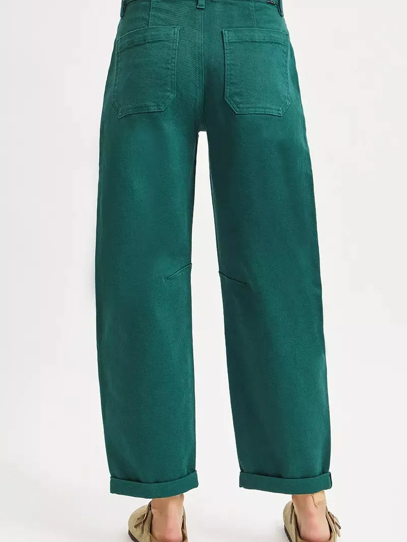 Risen Green Scene High Rise Ankle Length Cuffed Barrel Jeans-Women's Jeans-Shop Z & Joxa