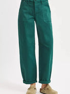 Risen Green Scene High Rise Ankle Length Cuffed Barrel Jeans-Women's Jeans-Shop Z & Joxa