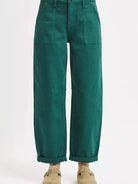 Risen Green Scene High Rise Ankle Length Cuffed Barrel Jeans-Women's Jeans-Shop Z & Joxa