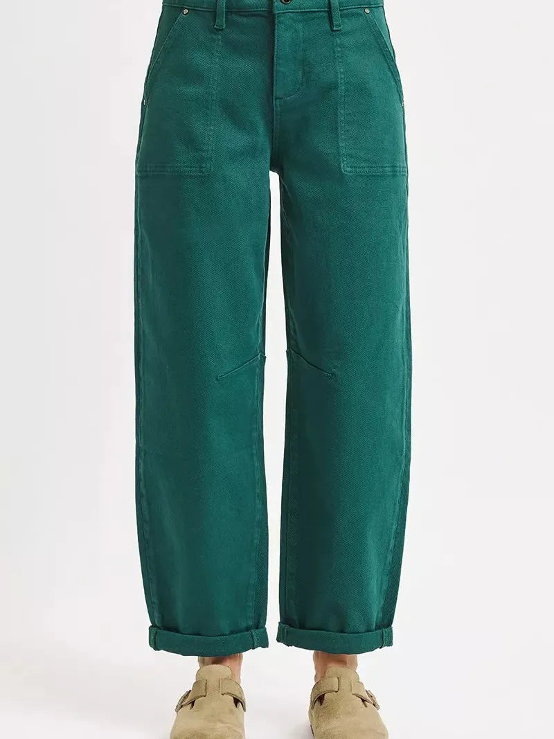 Risen Green Scene High Rise Ankle Length Cuffed Barrel Jeans-Women's Jeans-Shop Z & Joxa