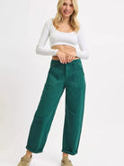 Risen Green Scene High Rise Ankle Length Cuffed Barrel Jeans-Women's Jeans-Shop Z & Joxa