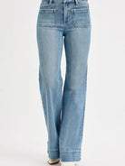 Risen Groove Revival High Rise Wide Flare Patch Pocket Jeans Plus-Women's Jeans-Shop Z & Joxa