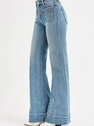 Risen Groove Revival High Rise Wide Flare Patch Pocket Jeans Plus-Women's Jeans-Shop Z & Joxa