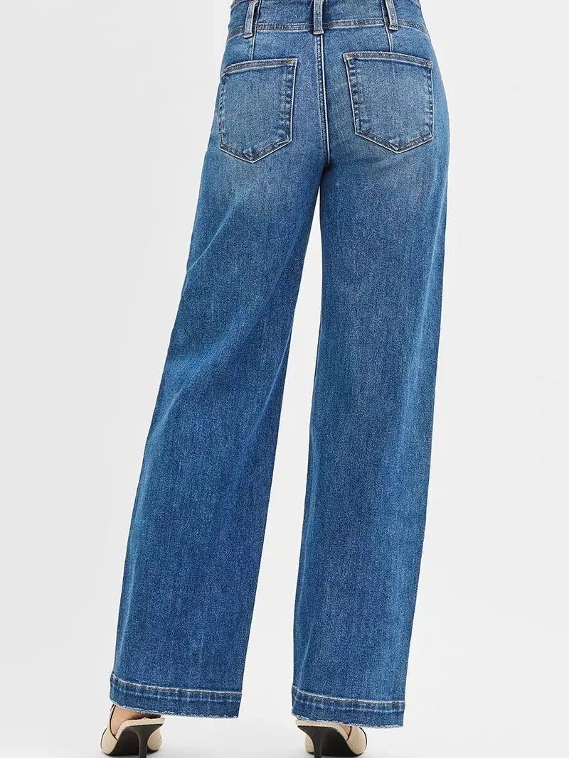 Risen Groovy Nights Mid Rise Fit Wide Baggy Jeans-Women's Jeans-Shop Z & Joxa