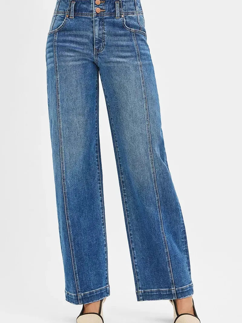 Risen Groovy Nights Mid Rise Fit Wide Baggy Jeans-Women's Jeans-Shop Z & Joxa