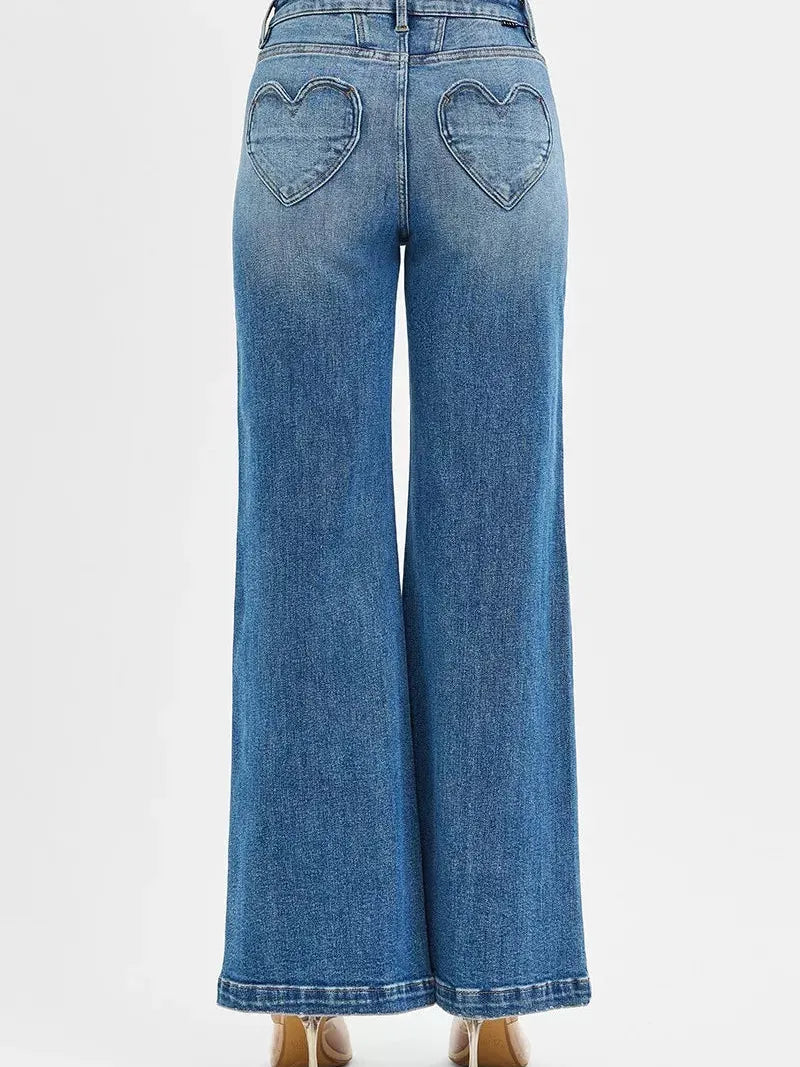 Risen Heartbreaker High Rise Flare Jeans with Heart Pockets-Women's Jeans-Shop Z & Joxa