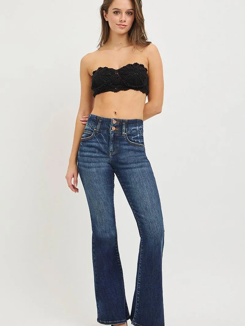 Risen High Tide Flare High Rise Jeans With Seam Detail Waist-Women's Jeans-Shop Z & Joxa
