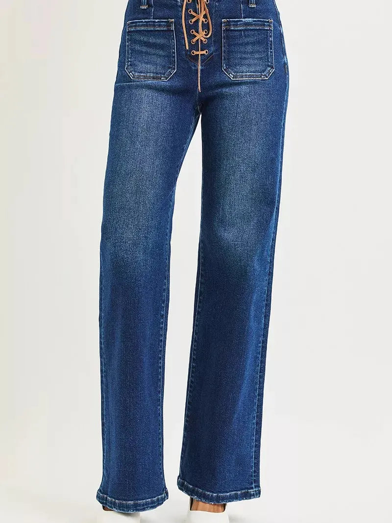 Risen Knot Your Average High Rise Wide Leg Front Tie Jeans-Women's Jeans-Shop Z & Joxa