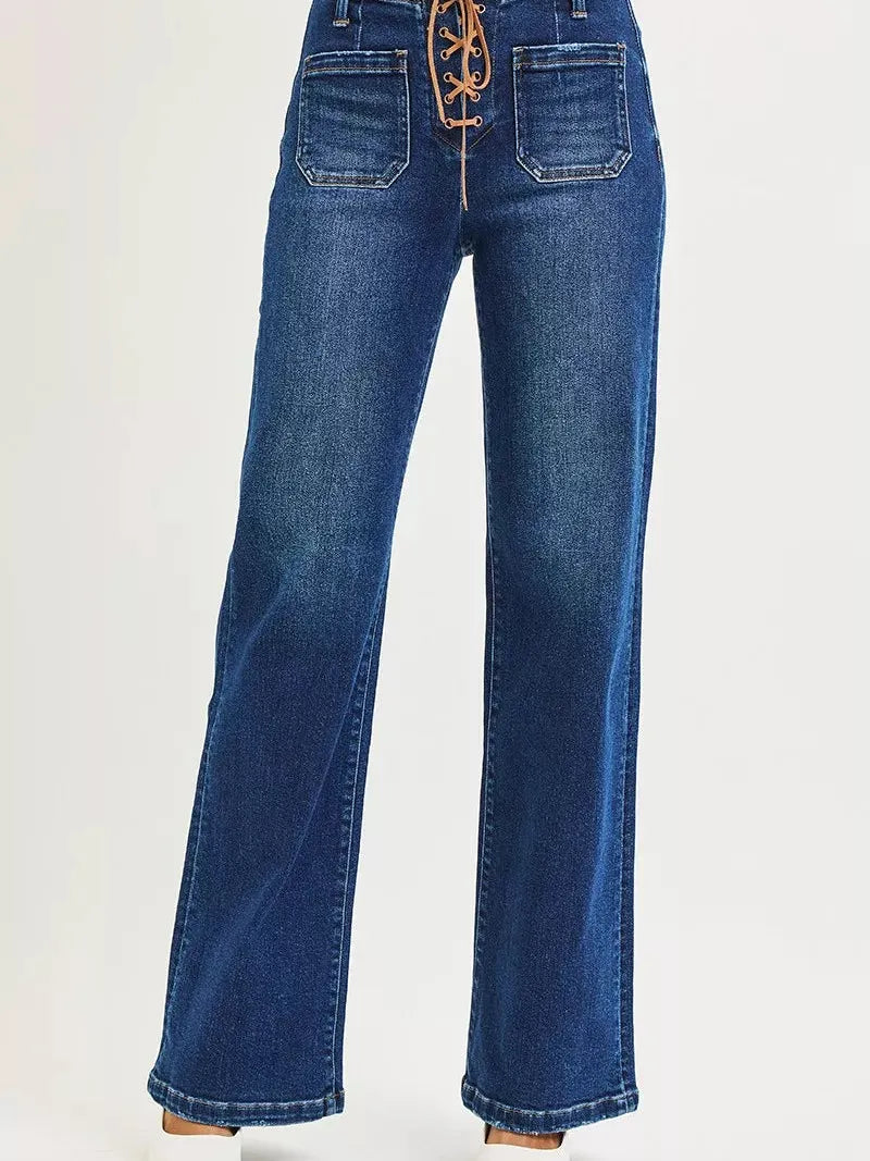 Risen Knot Your Average High Rise Wide Leg Front Tie Jeans-Women's Jeans-Shop Z & Joxa