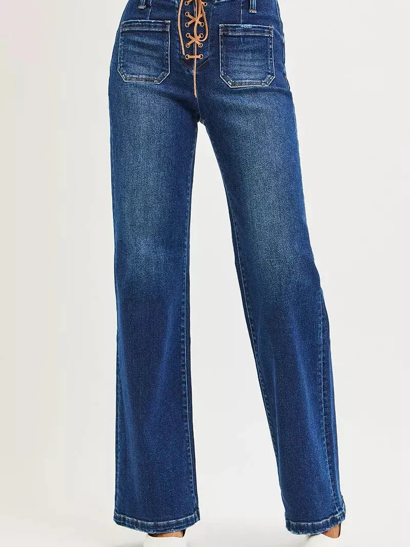 Risen Knot Your Average High Rise Wide Leg Front Tie Jeans-Women's Jeans-Shop Z & Joxa