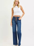 Risen Knot Your Average High Rise Wide Leg Front Tie Jeans-Women's Jeans-Shop Z & Joxa