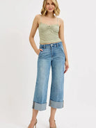 Risen Light Wash Luxe High-Rise Wide Leg Cuff Jeans-Women's Jeans-Shop Z & Joxa