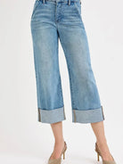Risen Light Wash Luxe High-Rise Wide Leg Cuff Jeans-Women's Jeans-Shop Z & Joxa